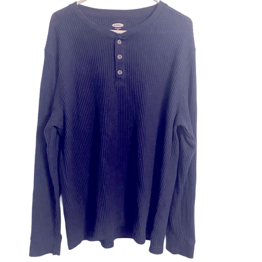 Men's Navy Blue Waffle Knit Henley Shirt Size XXL